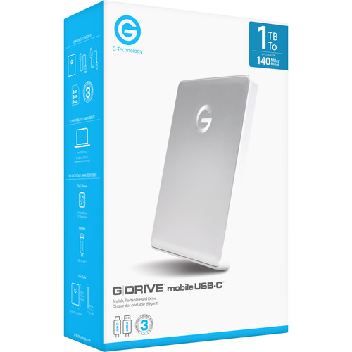 G-Technology 1TB G-DRIVE mobile USB 3.1 Gen 1 Type-C External Hard Drive (Silver)