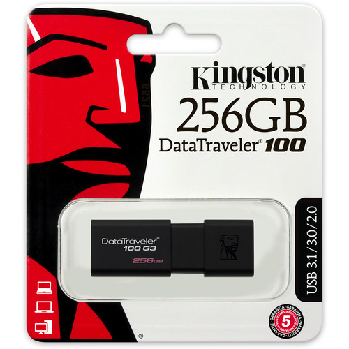 Kingston 256GB Data Traveler 100 G3 USB 3.0 Flash Drive (Black)