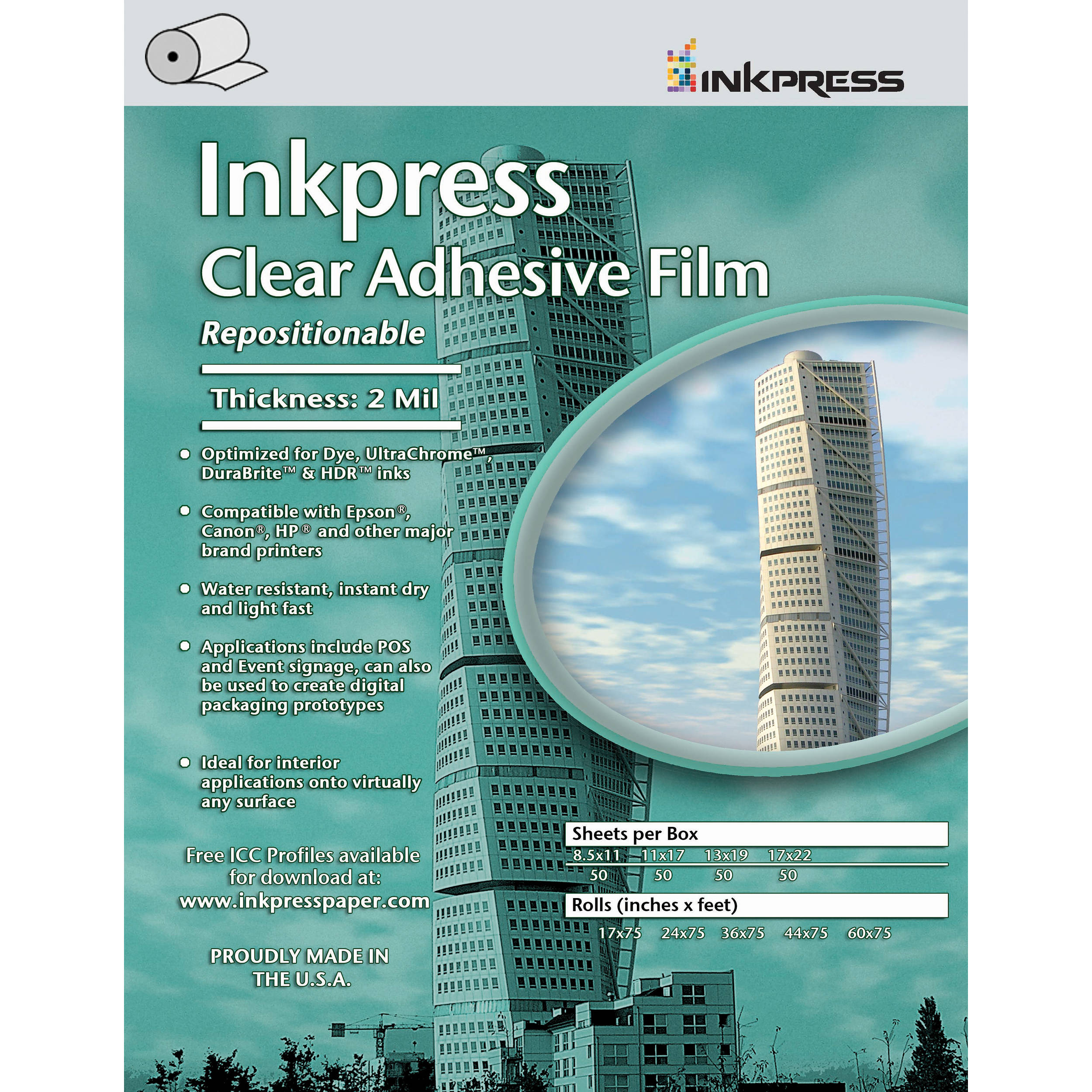 Inkpress Media Clear Adhesive Film Roll (17"x75')