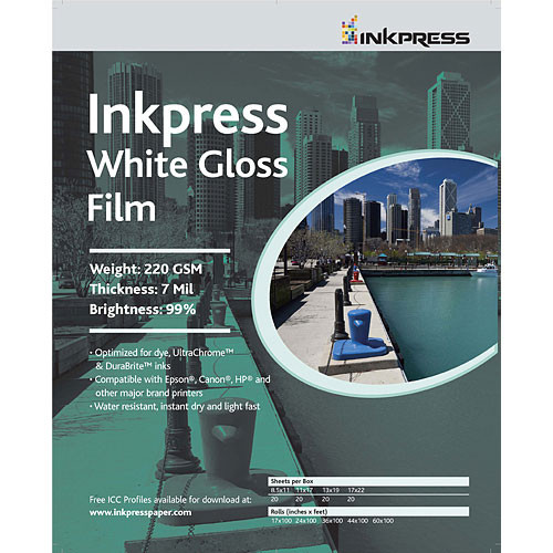 Inkpress Media White Gloss Film ((C) 17 x 22", 20 Sheets)