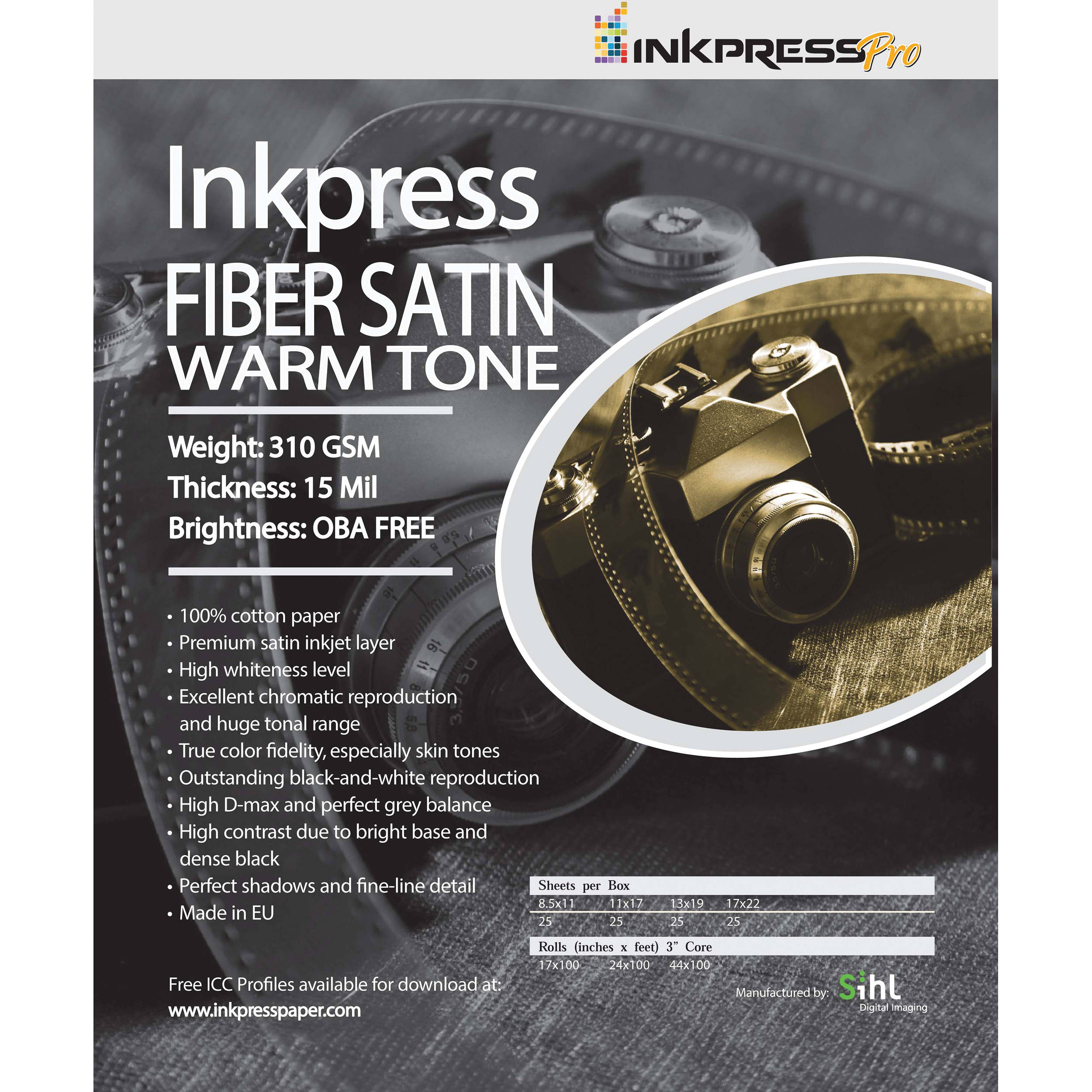Inkpress Media Fiber Satin Warm Tone Paper (11 x 17", 25 Sheets)
