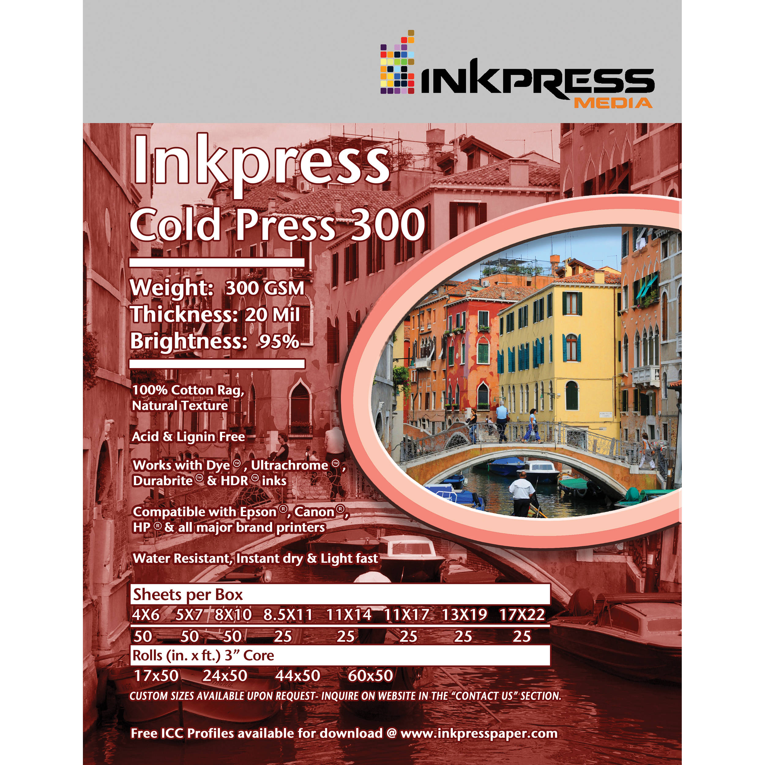Inkpress Media Cold Press 300 Archival Inkjet Paper (17" x 50' Roll)