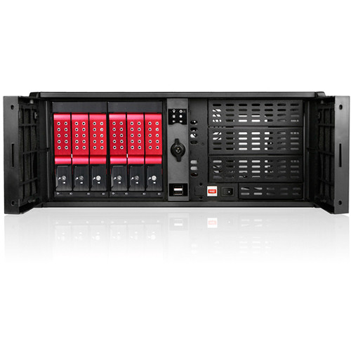 iStarUSA Compact Stylish Trayless Rackmount Chassis for Six 3.5" Hotswap Drives (4RU, Red HDD Handles)