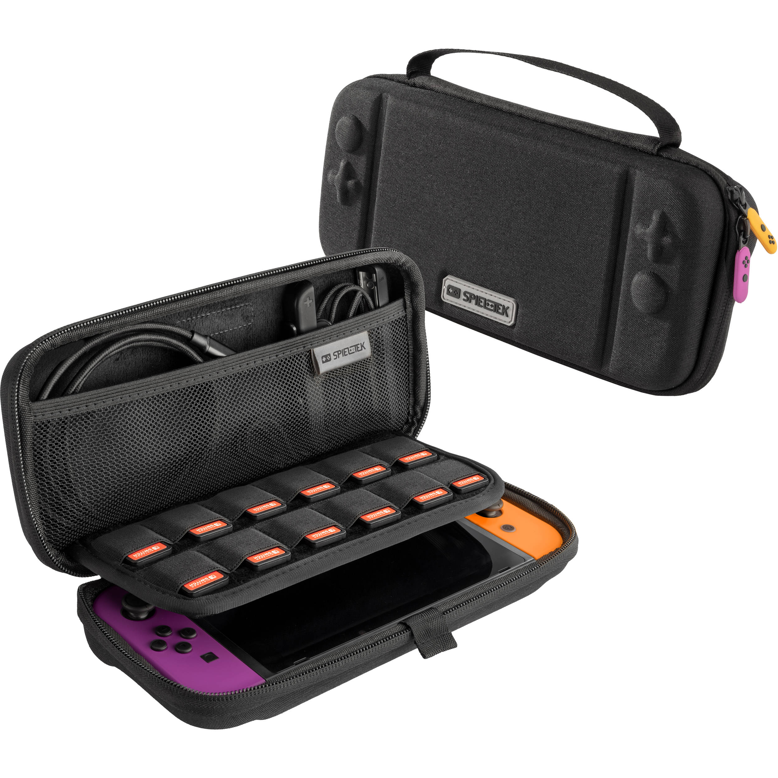 Spieltek Nintendo Switch Carrying Case with Stand (Black, Purple/Orange Accents)